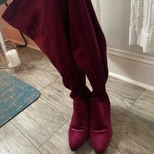 Wide calf knee high velvet boots